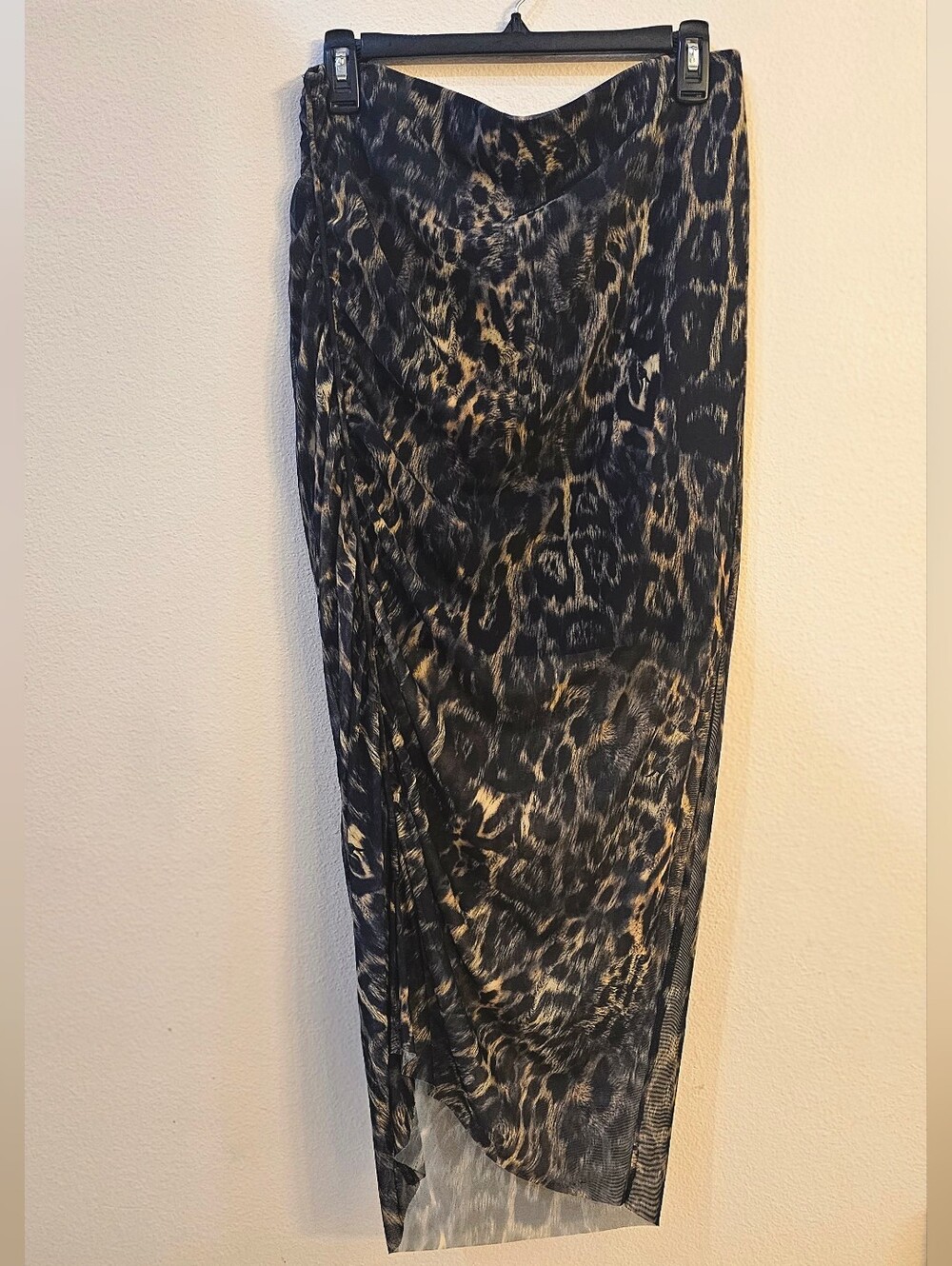 AllSaints Black and Tan Leopard-Print Midi Skirt